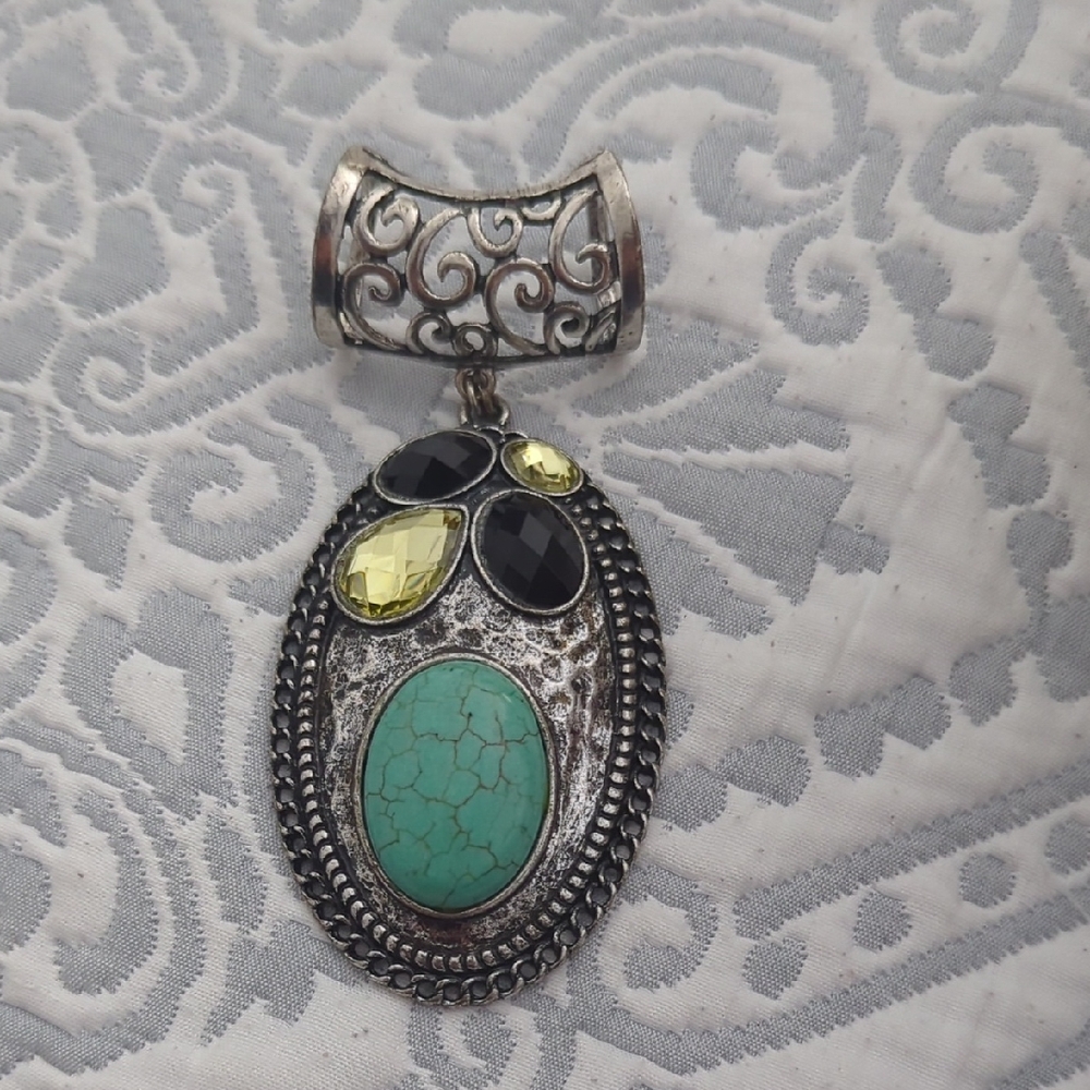 Silver Pendant with Turquoise and Black Accents